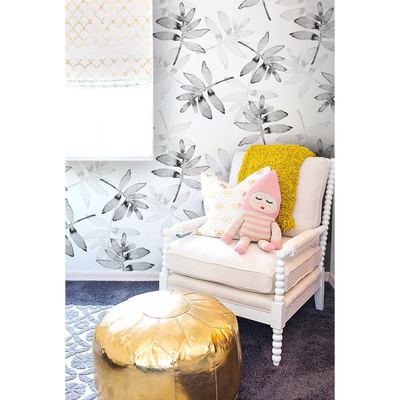 Papier peint panoramique Feuilles pastel noires