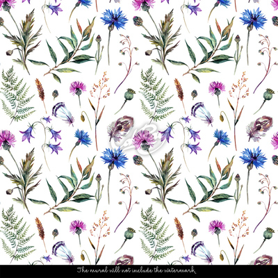 Tapisserie murale Parmi les bleuets et les fougères