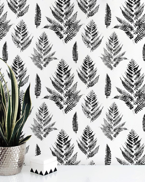 Papier peint adhésif Linogravure avec fougère