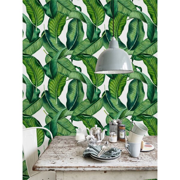 Tapisserie panoramique Feuilles de bananier vertes juteuses