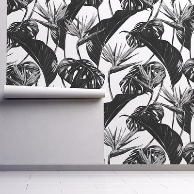 Papier peint Feuilles tropicales monochromes