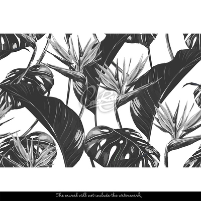Papier peint Feuilles tropicales monochromes