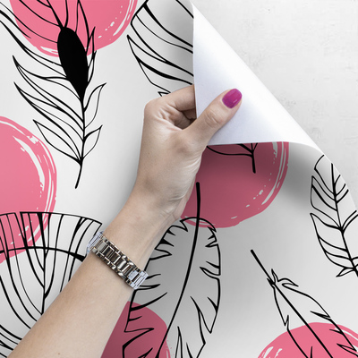 Tapisserie panoramique Plumes à pois roses