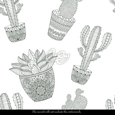 Tapisserie panoramique Cactus peints mexicains