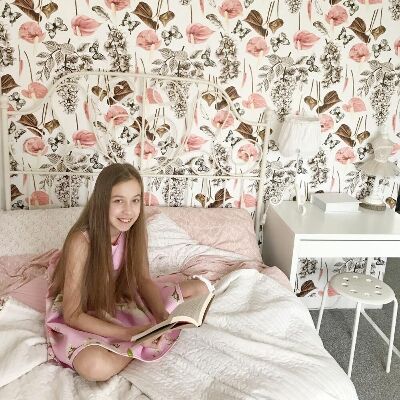 Tapisserie murale Fleurs de printemps et papillons