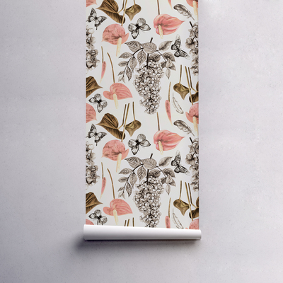 Tapisserie murale Fleurs de printemps et papillons