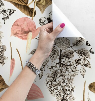 Tapisserie murale Fleurs de printemps et papillons