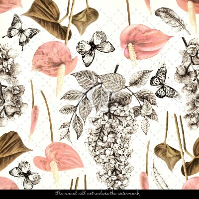 Tapisserie murale Fleurs de printemps et papillons