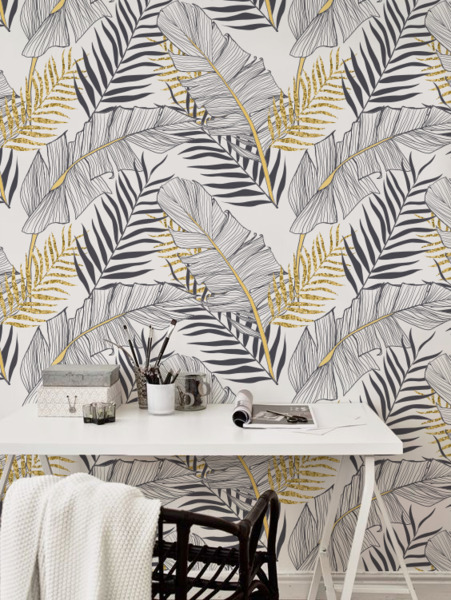 Papier peint adhésif Feuilles dorées tropicales