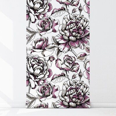 Tapisserie panoramique Roses violettes de conte de fées