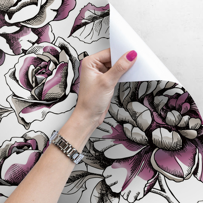 Tapisserie panoramique Roses violettes de conte de fées