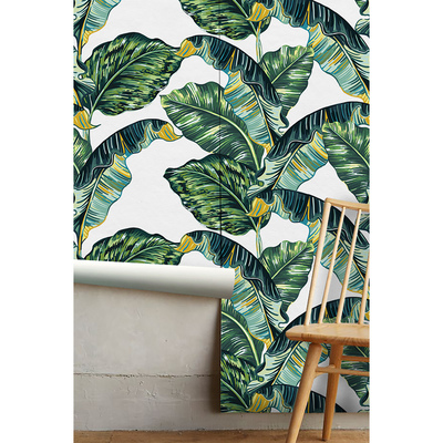 Tapisserie panoramique Feuilles de bananier à l'aquarelle