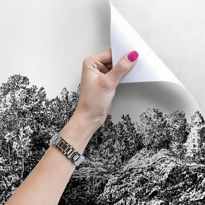 Tapisserie murale Forêt peinte à la main sur un rocher