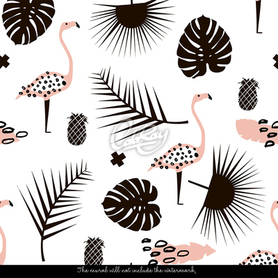 Tapisserie murale Flamant rose parmi les palmiers sauvages