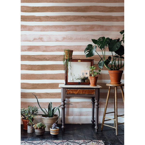 Tapisserie panoramique Rayures marron et blanches