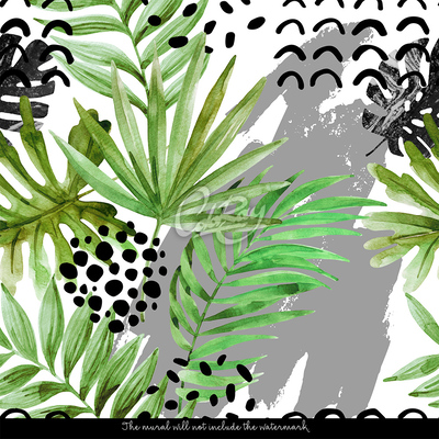 Tapisserie panoramique Palmier à l'encre