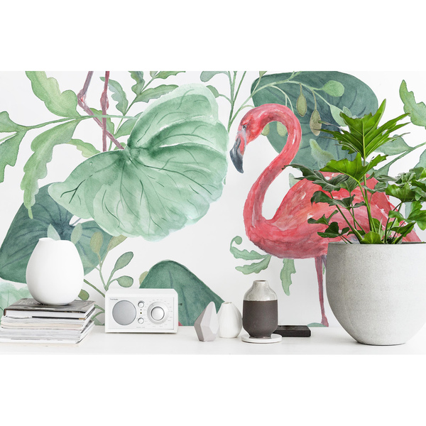 Papier peint Avec un flamant rose dans le jardin