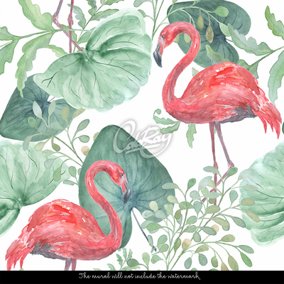 Papier peint Avec un flamant rose dans le jardin