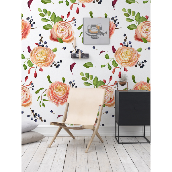 Tapisserie murale Des roses parmi les baies