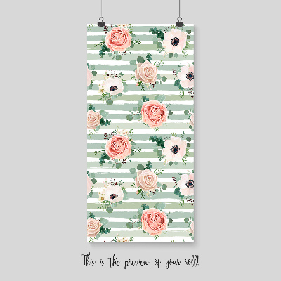 Papier peint Roses sur fond rayé