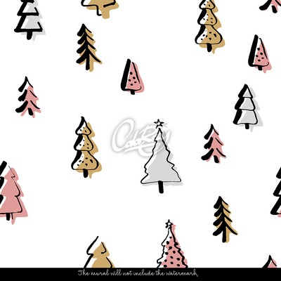 Tapisserie panoramique Arbres de Noël glacés