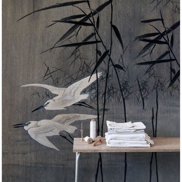 Tapisserie murale Aigrettes chinoises sur le lac