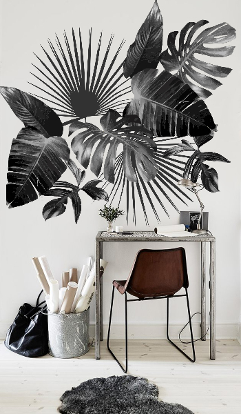 Autocollant mural Feuilles noires et blanches