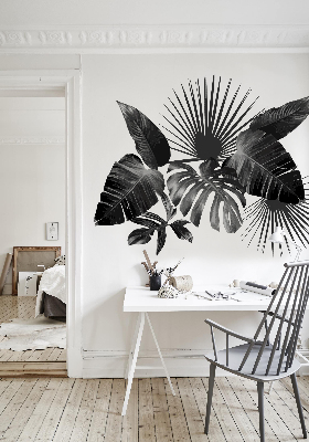 Autocollant mural Feuilles noires et blanches