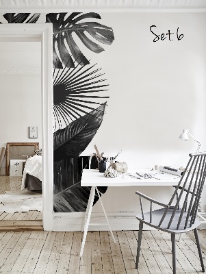 Autocollant mural Feuilles noires et blanches