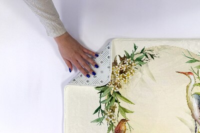 Tapis salle de bain Composition fleurs oiseaux