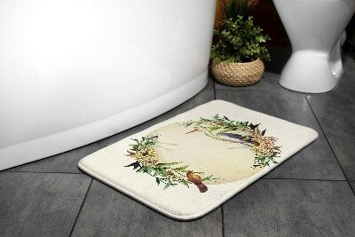 Tapis salle de bain Composition fleurs oiseaux