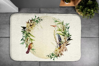 Tapis salle de bain Composition fleurs oiseaux