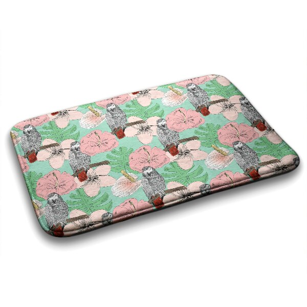 Tapis de salle de bain Oiseaux perroquet fleurs
