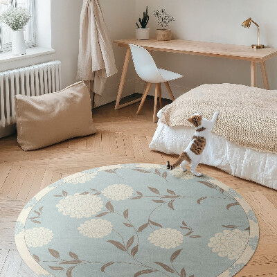 Tapis rond en vinyle Grands chrysanthèmes blancs sur fond pastel