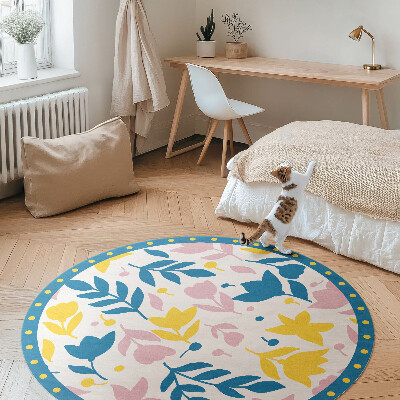 Tapis rond en vinyle Illustration de plantes à fleurs pastel