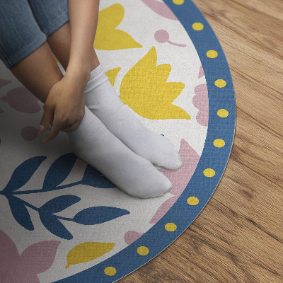 Tapis rond en vinyle Illustration de plantes à fleurs pastel