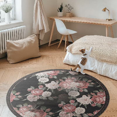Tapis rond en vinyle Belles fleurs roses rétro