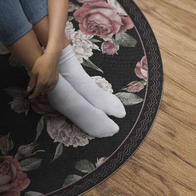 Tapis rond en vinyle Belles fleurs roses rétro