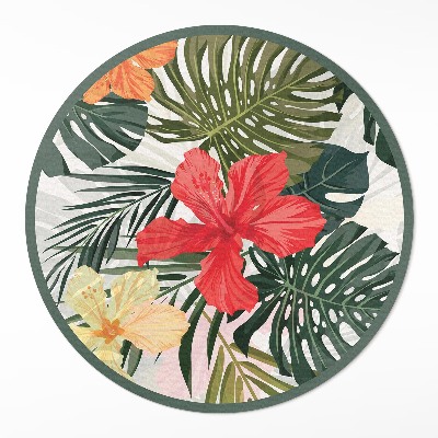 Tapis rond en vinyle Fleurs tropicales hawaïennes