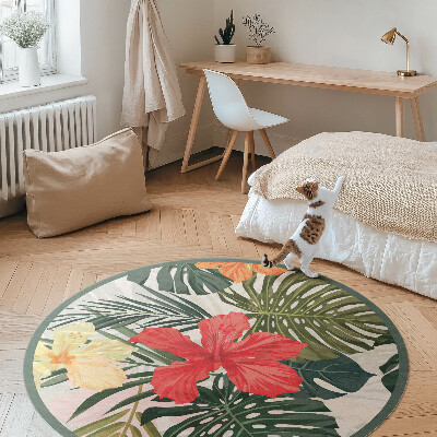 Tapis rond en vinyle Fleurs tropicales hawaïennes