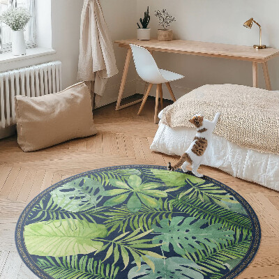 Tapis rond en vinyle Feuilles de jungle tropicale sauvage