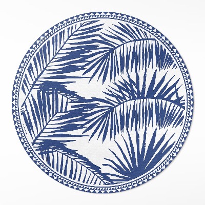 Tapis rond en vinyle Illustration monochrome de feuilles tropicales