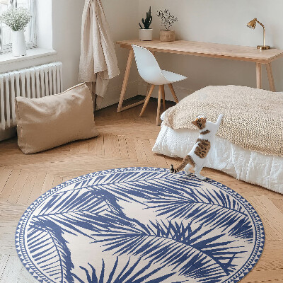 Tapis rond en vinyle Illustration monochrome de feuilles tropicales