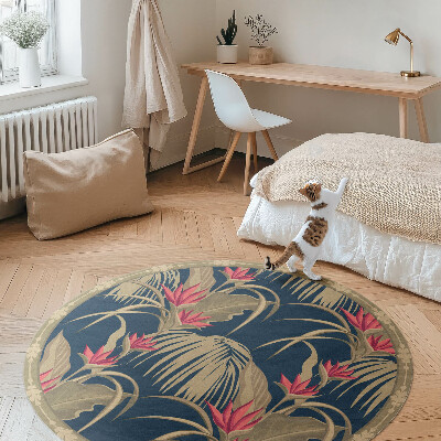 Tapis rond en vinyle Fleurs et feuilles sauvages