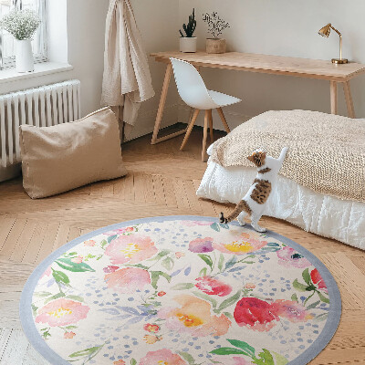 Tapis rond en vinyle Aquarelle fleurs plantes délicates