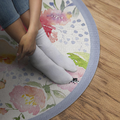 Tapis rond en vinyle Aquarelle fleurs plantes délicates