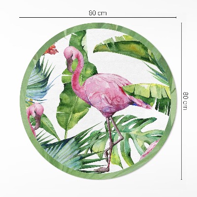 Tapis rond en vinyle Flamant rose dans des feuilles de bananier