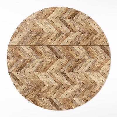Tapis rond en vinyle Parquet à chevrons en bois tendance