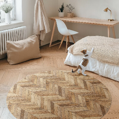 Tapis rond en vinyle Parquet à chevrons en bois tendance
