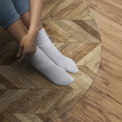 Tapis rond en vinyle Parquet à chevrons en bois tendance